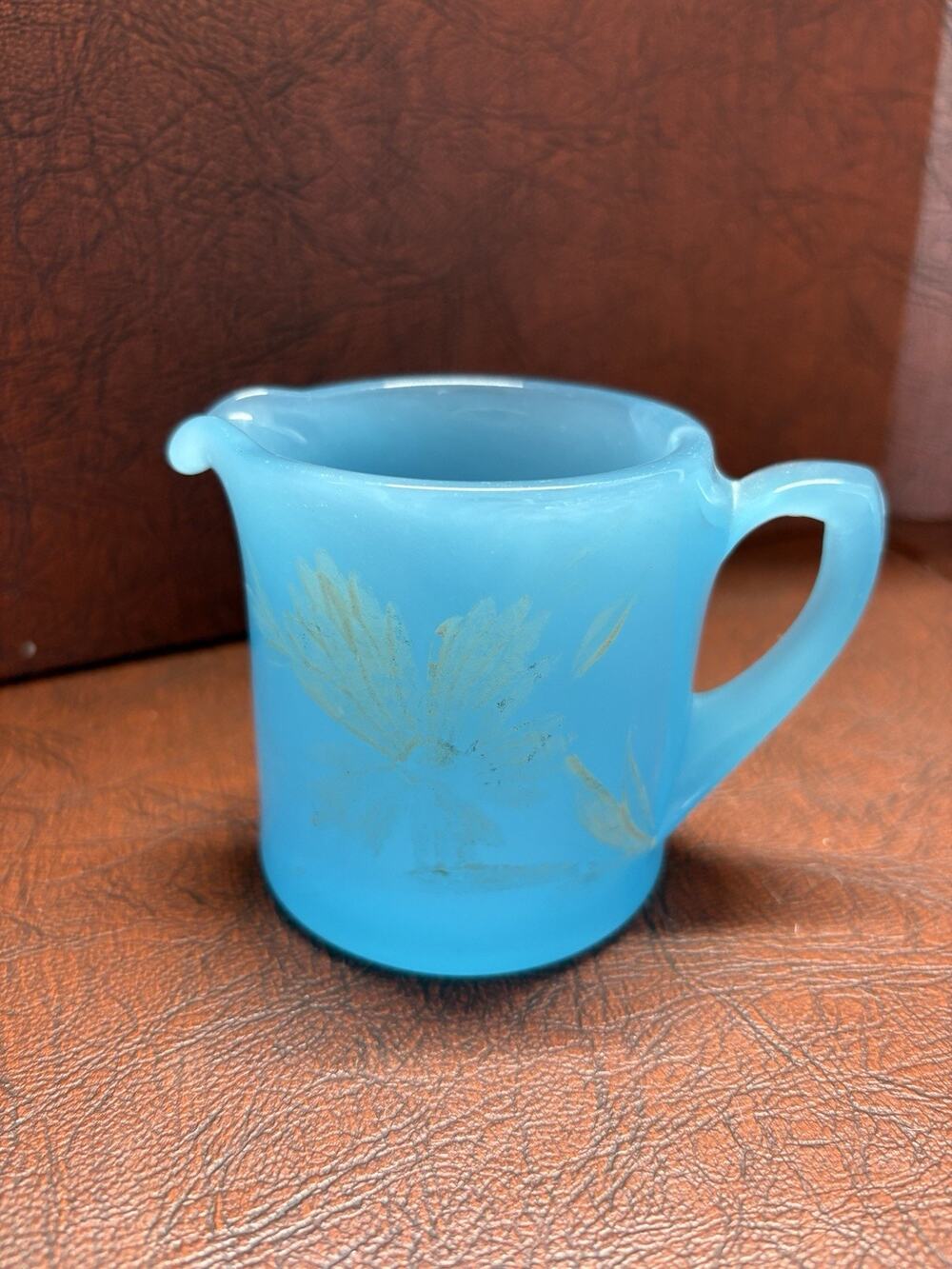 Fenton Persian blue glass creamer Hand Painted Flower 1915 Rare Blue glass